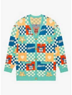 Cartoons Disney Minnie Mouse Checkered Patchwork Women’s Plus Size Cardigan - BoxLunch Exclusive