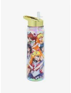 Cute AF Pretty Guardian Sailor Moon Sailor Guardians Group Portrait Iridescent Water Bottle