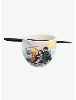 Anime Demon Slayer: Kimetsu No Yaiba Group Portrait Watercolor Ramen Bowl With Chopsticks