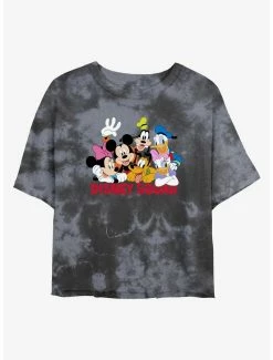 Cartoons Disney Mickey Mouse Disney Squad Womens Tie-Dye Crop T-Shirt
