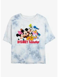 Cartoons Disney Mickey Mouse Disney Squad Womens Tie-Dye Crop T-Shirt
